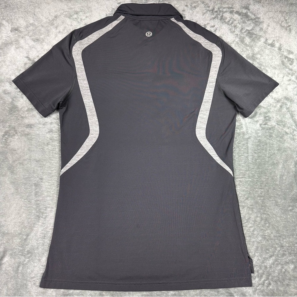 Lululemon Polo Shirt Mens Medium Gray Chest Stripe Metal Vent Tech Octagon Logo